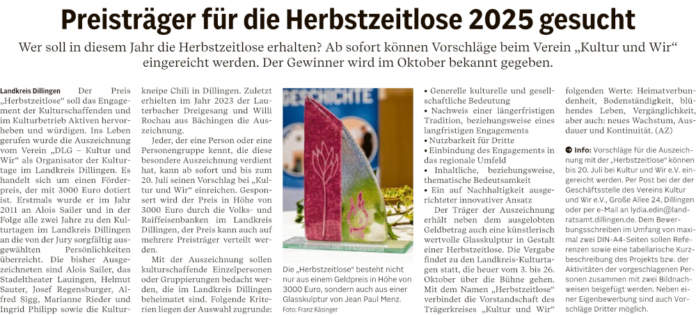 Augsburger_Allgemeine_10.06.2025_DZ_Preistrager_fur_die_Herbstzeitlose_2025_gesucht